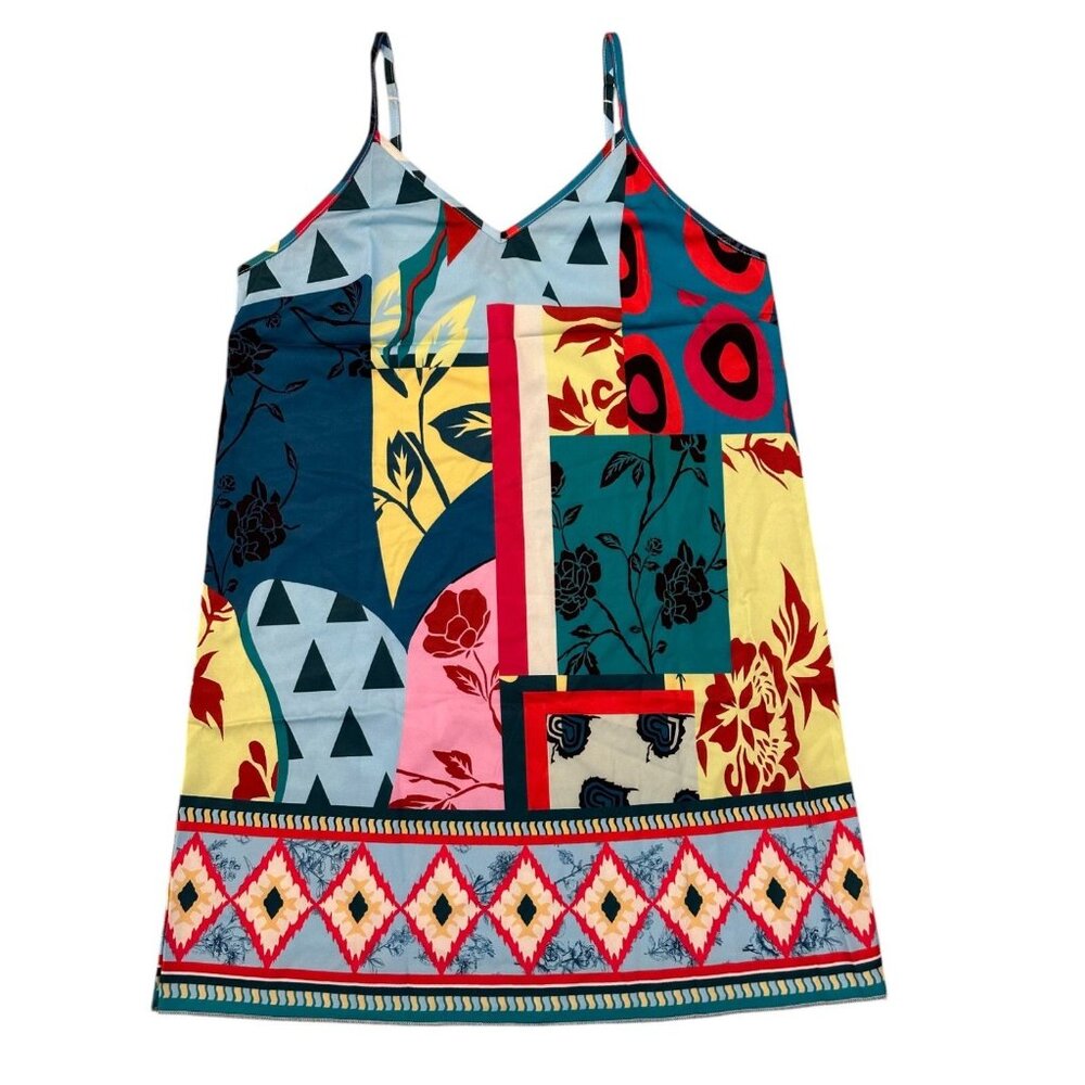 NWT Fun Summer Colorful Floral Design Sleeveless Slip Dress Sizes M, L, XL - Picture 3 of 4